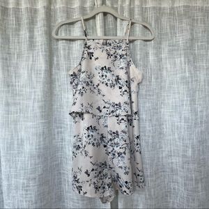 Lush Floral Botanical Popover Romper Pink Grey White Dainty Romantic Coquette